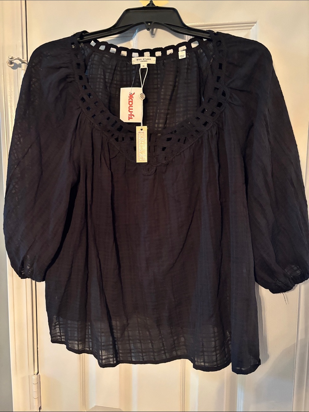 Max Studio Black Crochet Neck Blouse NWT